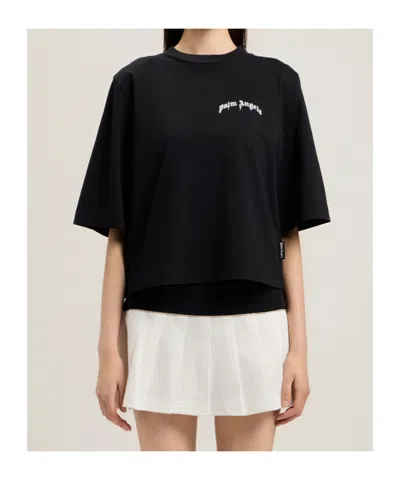 Palm Angels Mini Curved Logo Boxy T-shirt In Black