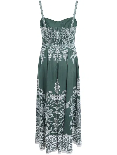 Farm Rio Miranda Buckles Floral Belted Midi Dress In Green