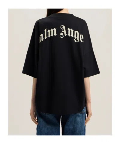 Palm Angels Curved-logo Crew-neck T-shirt In Black