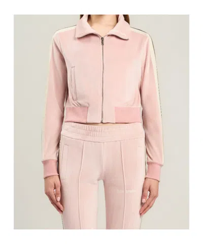 Palm Angels Chenille Track Jacket High Collar Cropped In Pink