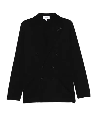 Lardini Double-breasted Black Tailored Jacket With Structured Lapel In Multi
