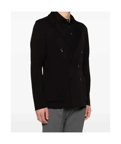 Lardini Double-breasted Black Tailored Jacket With Structured Lapel In Multi