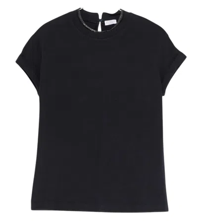Brunello Cucinelli Stretch Cotton Jersey T-shirt With Precious Faux-layering In Black