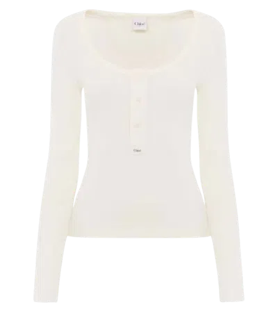 Chloé Women Cotton Jersey Henley T-shirt In White