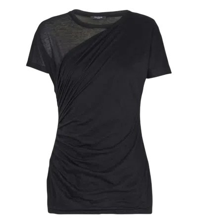 Balmain Black Round Neck Draped Design T-shirt In Black