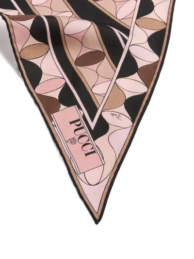 Pucci Silk Scarf Geometric Pattern Triangular Shape In Brown