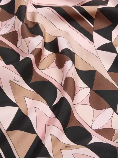 Pucci Silk Scarf Geometric Pattern Triangular Shape In Brown