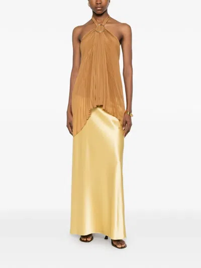 Max Mara Valzer Pleated Polyester Top In Brown