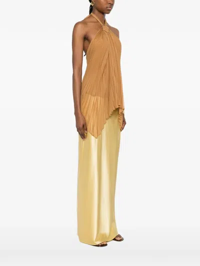 Max Mara Valzer Pleated Polyester Top In Brown