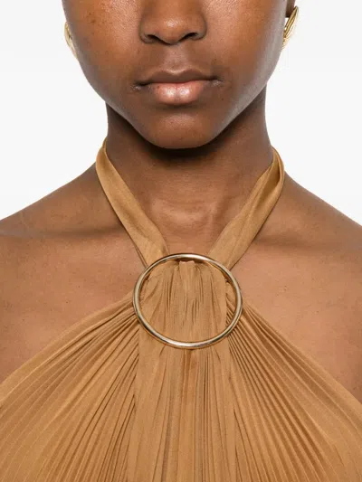 Max Mara Valzer Pleated Polyester Top In Brown