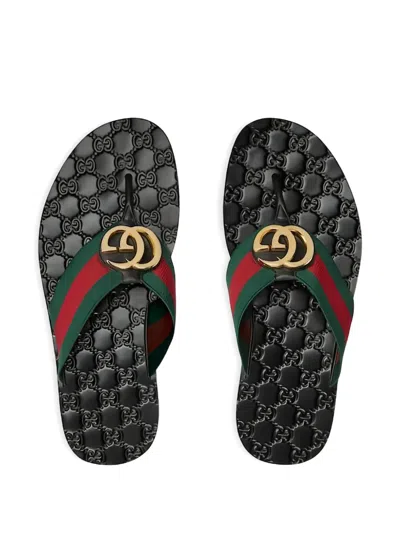 Gucci Web Stripe-embellished Flip Flops In Black