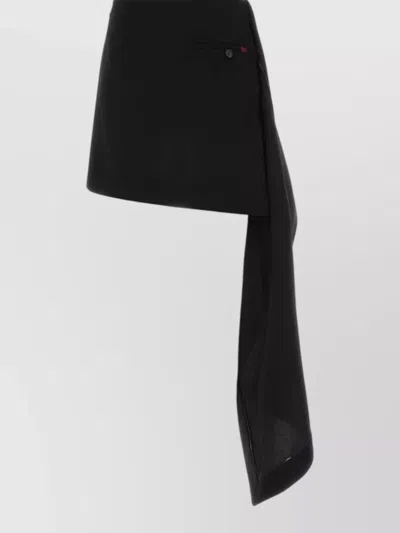 Loewe Womens Black Draped-side Asymmetric-hem Cotton-blend Mini Skirt In Black