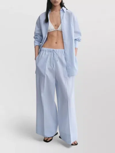 Totême Womens Sky Logo-embroidered Wide-leg Cotton And Linen Trousers In Blue