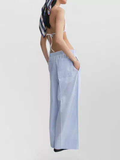 Totême Womens Sky Logo-embroidered Wide-leg Cotton And Linen Trousers In Blue