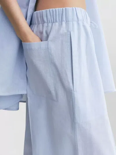 Totême Womens Sky Logo-embroidered Wide-leg Cotton And Linen Trousers In Blue