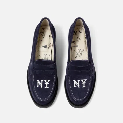 Duke + Dexter Wilde Ny-embroidered Suede Loafers In Blue