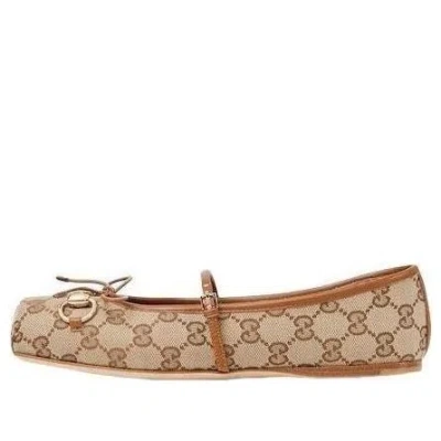 Gucci Fabric Ballet Flats With Adjustable Strap For Women In Brown