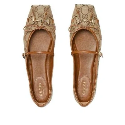 Gucci Fabric Ballet Flats With Adjustable Strap For Women In Brown
