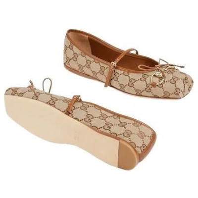 Gucci Fabric Ballet Flats With Adjustable Strap For Women In Brown