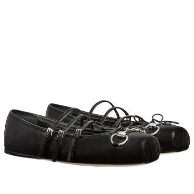 Gucci Nappa Leather Square Toe Ballerina With Horsebit Detailing In Black
