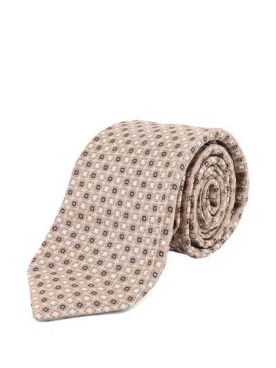 Kiton Geometric-pattern Tie In Orange