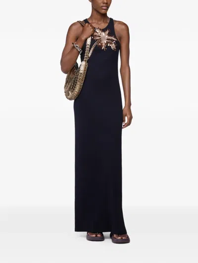 Rabanne Embellished Ribbed Stretch-cotton Midi Dress In Black