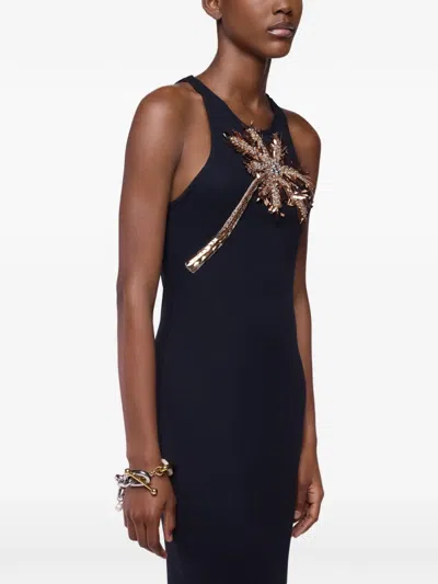 Rabanne Embellished Ribbed Stretch-cotton Midi Dress In Black