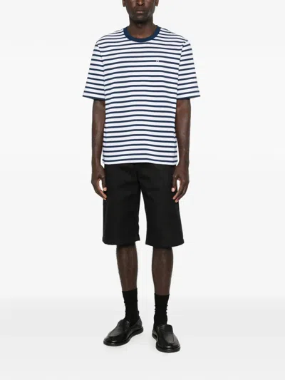 Ami Alexandre Mattiussi Ami Paris White And Blue Mariniere Boxy Fit Cotton T-shirt In Multi