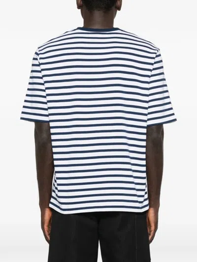 Ami Alexandre Mattiussi Ami Paris White And Blue Mariniere Boxy Fit Cotton T-shirt In Multi