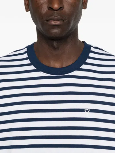 Ami Alexandre Mattiussi Ami Paris White And Blue Mariniere Boxy Fit Cotton T-shirt In Multi