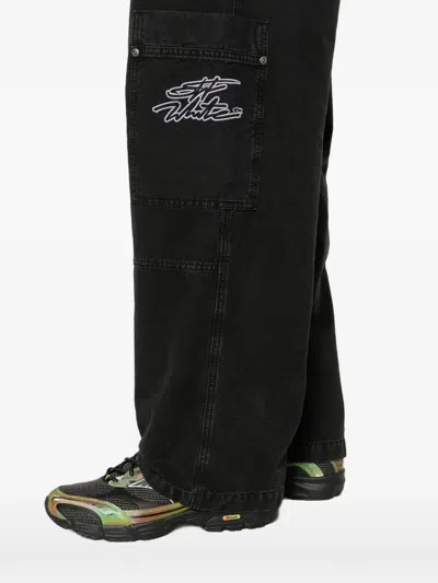 Off-white Cargo-pocket Embroidered Trousers In Black
