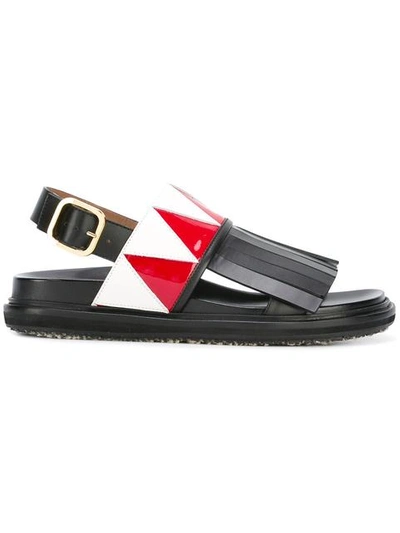 Shop Marni Fringed Fussbett Sandals - Black