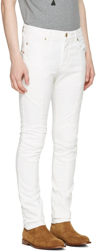 Shop Pierre Balmain Off-white Biker Jeans