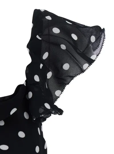 Self-portrait Long Dress Black Polka Dot With V-neck In Black Georgette For Women In Multi