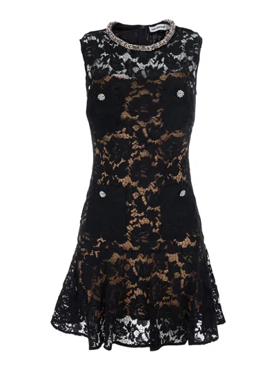 Self-portrait Lace Crystal Embellished Mini Dress In Black