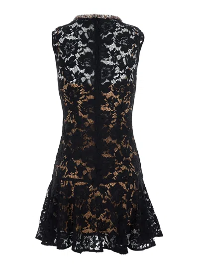 Self-portrait Lace Crystal Embellished Mini Dress In Black