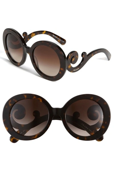 Prada 'baroque' 55mm Round Sunglasses In Tortoise Brown/brown Grad