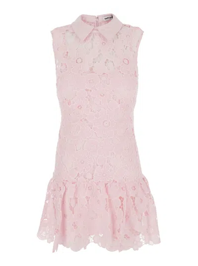 Self-portrait Pink Lace Collared Mini Dress In Multi