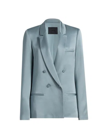 Lapointe Satin Double Breasted Blazer In Blue