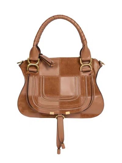 Chloé Marcie Medium Saddle Shoulder Bag In Patchwork Leather In Brown