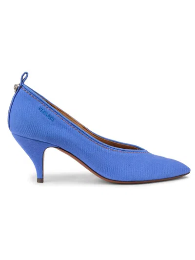 Versace Chic Medium Heeled Pointed Toe Pumps In Blue