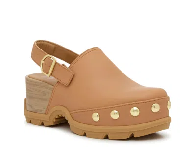Sorel Roman Leather Slingback Platform Clogs In Brown