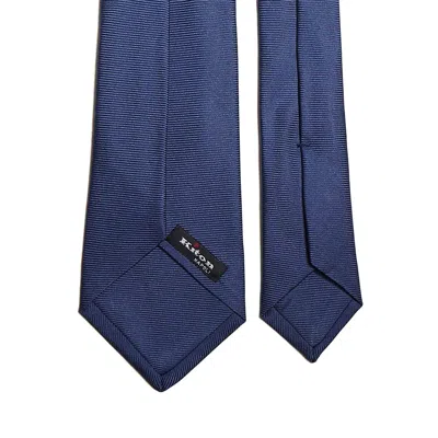 Kiton Textured Silk Tie Pointed Tip In Blue