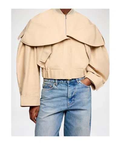 Ganni Coat Elasticated Hem Oversized Collar Pockets In Neutral