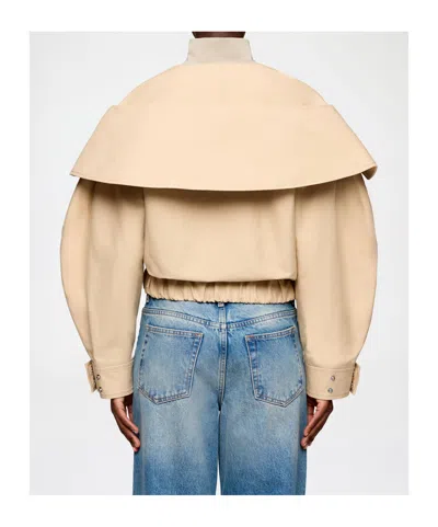 Ganni Coat Elasticated Hem Oversized Collar Pockets In Neutral