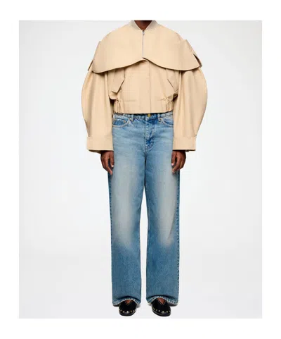 Ganni Coat Elasticated Hem Oversized Collar Pockets In Neutral