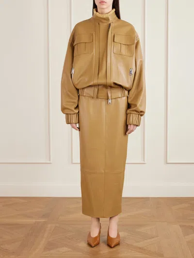 Khaite Malone Shearling Bomber Jacket In Brown