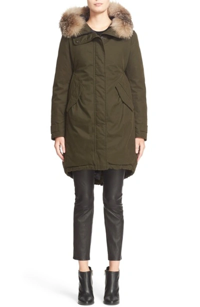 Moncler 'evanthia' Down Cotton Jacket With Removable Genuine Fox Fur Trim In Olive