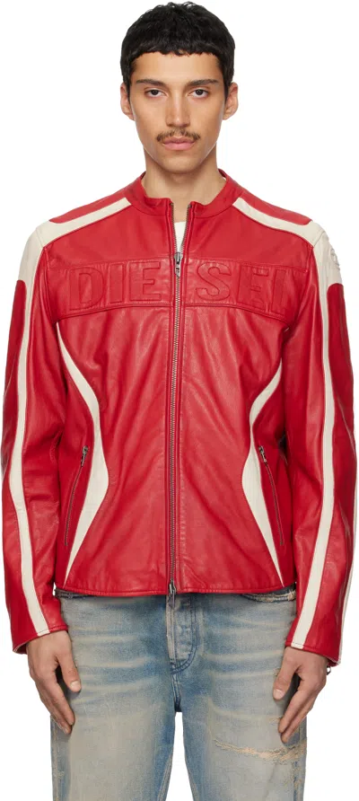 Diesel Colour-block Leather Biker Jacket In Red