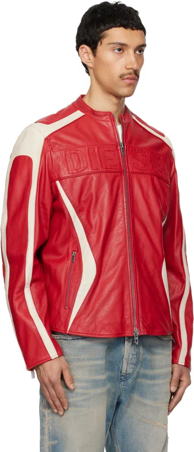 Diesel Colour-block Leather Biker Jacket In Red